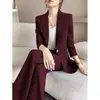 Conjunto de Terno Vermelho Ankela Feminino 2026 Novo Outono Inverno Design para o Trabalho Formal Moda Slimming Terno Calça Duas Peças