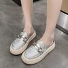 Jinbukang Baotou Medias Zapatillas Mujer Malla Verano Nuevo Estilo Aumentador Interno de Altura Suela Gruesa Perezosas Medio Soporte Pequeñas Blancas Talla Pequeña Sandalias