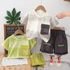 Conjunto de Verão Masculino de Manga Curta 2025 Nova Moda Estilo Coreano Crianças Pequenas e Médias Finos Moda Verão Fresco Conjunto Masculino de Duas Peças