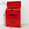 Buzón Vertical de Hierro Buzón Retro Buzón con Cerradura Buzón de Opiniones Buzón Exterior de Pie Rojo