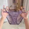 Ropa Interior Femenina de Satén Francés Pure Desire Transparente Transpirable Sexy Tentación Corte de Cintura Baja Calado Bordado de Mariposa Tanga
