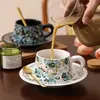 Tazas de Café y Platillos de Cerámica Estilo Francés para Parejas con Pequeños Diseños Florales, Tazas de Alto Valor Estético, Juego en Caja de Regalo, Recuerdos de Boda