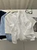 Camisa de Manga Corta de Algodón Puro con Cuello en V Estilo Coreano para Mujer, Blusa Retro Artística de Manga Media, Top Cárdigan de Verano