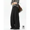 Pantalones de Hombre Negros Plisados para Primavera y Otoño con Buena Caída Sueltos de Pierna Ancha Casuales de Calle Pantalones Rectos de Traje