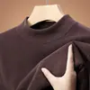 Outono/Inverno 2026 Novo Camiseta Masculina para Meia-Idade e Jovens, Gola Redonda Meia-Alta, Veludo Alemão, Fleece Dupla Face, Quente, Manga Longa, Camada Base