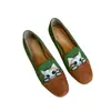 Mocasines de un solo paso para mujer, planos, para usar al aire libre, zapatos sueltos, piel suave, gatito, piel suave bordada, sencillos, estilo nuevo, cómodos