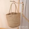 Bolso Tejido a Mano Simple de Rafia Bolso Tejido de Paja Retro Francés para Mujer Bolso de Cubo Casual para Playa de Vacaciones