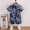 Traje de Verano para Bebé para Hombre de Manga Corta 2024 Verano Nuevo Conjunto de Dos Piezas Estampado de Longitud Completa para Niño para Comercio Exterior traje en Verano