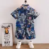 Traje de Verano para Niños 0832, Camisa Floral de Manga Corta de Verano para Bebé, Atuendo Delgado de Verano de Moda para Niños, Conjunto de Dos Piezas