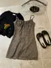 WGWE Vestido de Verano Retro Chic Leopardo Margarita con Tira de Cordón Ajustable Versátil Ajustado W10602