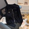 Foto real Nível G zíper duplo lapela suéter preto camisa básica feminina outono e inverno design estilo suave top de malha