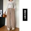 Pantalones de Cuadros para Mujer, Nuevo Estilo Primavera y Otoño 2026, Cintura Alta, Caída Suelta, Pierna Recta, Casual, Holgado, Estilo Bf, Estilo Perezoso, Pantalones de Pierna Ancha