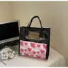 Bolsa de Mano Translúcida con Forma de Corazón, Lona Portátil, Estampado de Corazón Color Durazno, Neceser con Cremallera, Neceser Cuadrado de Gran Capacidad
