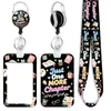 Conjunto de porta-cartão com cordão para celular e crachá de identificação, retrátil, fivela de puxar fácil, fita de cetim com estampa floral colorida