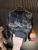 Sudadera de Invierno Nueva con Estampado de Letras de Manga Larga para Hombre, Lujo Ligero de Moda Cielo Estrellado Desgastada Forrada de Polar Cuello Redondo Top Casual