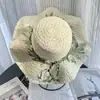 Chapéu de Verão Feminino com Design de Crisântemo, Aba Larga, Chapéu de Sol para Praia, Chapéu de Palha para Viagem à Beira-Mar, Proteção Solar