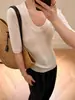 Blusa de Tricô Estilo Coreano com Gola U, 100% Lã Merino, Manga de Cinco Pontos para Mulheres, Emagrecedora, Elegante, Novo Estilo 2026