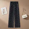 Calças Retas Estampadas para Mulheres, Estilo Fino de Verão, Novas Calças Wide Leg de Cintura Alta, Calças Florais, Calças Casuais Versáteis