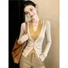 Cárdigan de dos piezas de estilo moderno y maduro para mujer, nueva colección de otoño, diseño ajustado para figuras de talla grande, top de punto con cuello en V