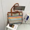 Bolsa Tote de Ombro Feminina Nova Estilo Étnico Color Block Listrada Simples Tecida da Moda para Trabalho e Deslocamento