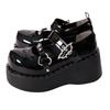 Zapatos Punk Metálicos Negros Estilo Gótico Mary Jane Plataforma Zapatos Pequeños de Cuero Zapatos Retro para Mujer con Cadena de Amor