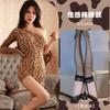 Mono de punto de leopardo transfronterizo de comercio exterior ropa de malla transfronteriza lencería sexy tirantes asimétricos para mujer camisón 2480