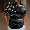 Camisa Polo de Manga Corta con Cuello de Solapa Estampado Digital 3D Nuevo Día de la Independencia Transfronteriza Amazon AliExpress Camisa Polo para Hombre