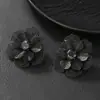 Pendientes de Clip Metálicos Exagerados de Doble Capa con Forma de Flor para Mujer, Pendientes de Zirconia Huecos Tridimensionales Vintage