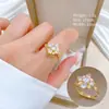 [Galvanoplastia de ouro real] Design Europeu e Americano ins Wind Geometry Diamond Ball Ring Anel Aberto de Vento Frio para Mulheres