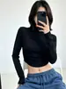 Camiseta de Manga Larga Corta de Cuello Alto para Mujer Otoño/Invierno Ajustada Sexy Moda Chica Caliente Capa Interior Superior Hombro Normal Capa Base Superior para Mujer