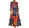 AliExpress Nuevas Explosiones Vestido de Manga Larga con Cuello en V y Bolsillo para Mujer Verano Retro Estampado Bloque de Color Costuras Manga Larga
