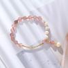 Pulsera de Cristal de Fresa Hecha a Mano Chapada en Oro Real de 14K Pulsera Pulsera de Perlas Naturales de Agua Dulce para Niñas Pulsera Simple Elegante