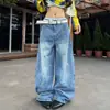Jeans de Mujer Otoño con Dobladillo Curvo y Diseño de Bordado de Estrellas Pantalones Sueltos Azul Retro Nuevos Pantalones de Pierna Ancha Hacen que las Piernas Parezcan Más Largas