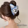 Presilha de Cabelo Triângulo Azul Denim Estilo Coreano com Laço para Mulheres, Presilha Grande de Tubarão para Penteados, Acessório de Cabelo para o Verão