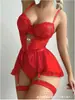 Lencería Transfronteriza Europea y Americana Tallas Grandes Camisola Sexy de Encaje Body de Pierna Abierta Sin Quitar Ropa de Dormir Transparente Apasionado y Seductivo