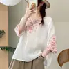 ***Camiseta Bordada Estampado Grande Industria Pesada Nacional Temperamento Sencillo y Elegante Holgada Artística Nuevo Estilo Cuello en V Talla Grande Top Pullover