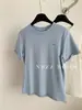 Camiseta de Algodón Elástico de Manga Corta Verano 2024 / Escalera Estilo Coreano para Mujer Hombro Holgado Casual Manga Enrollada Cuello Redondo Top Básico