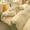 Juego de ropa de cama de cuatro piezas con borde de gasa de doble capa 100% algodón Clase A, funda de edredón estilo fresco para dormitorio de algodón puro, juego de tres piezas para cama individual 4