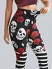 Pantalones de Halloween Europeos y Americanos con Estampado de Calavera Cos Impresión Digital Rayas Piernas Pequeñas Pantalones de Yoga Leggings Ajustados para Mujer