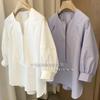 O Tecido É Incrível ~ a Textura É Perfeita!! Estilo Minimalista Silhueta Solta Gola Redonda Pequena Manga Lanterna Camisa Top para Mulheres