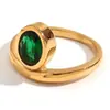 Anillo Explosión de Personalidad Simple de Nicho Moda Europea y Americana Acero Inoxidable Chapado en Oro de 18K Anillo de Corona de Circonita Ovalada para Mujeres