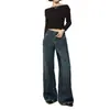 Jeans retro americanos desgastados para mujer, primavera y otoño 2026, talla grande, elegantes, pierna recta holgada, pantalones de pierna ancha adelgazantes