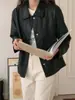 Foto Real de Primavera Cedo e Outono Novo Estilo Coreano Ins Elegante Simples e Versátil Cor Pura Manga Longa Jaqueta de Couro Roupa Feminina 2 Cores