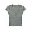 Camiseta estilo americano Hot Girl com decote em V profundo e manga curta, feminina, 2024, nova, justa, sexy, slim, manga curta, top básico