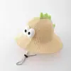 Chapéu de Palha Cartoon para Bebês, Unissex, com Aba Larga, Proteção Solar, Respirável, Estilo Fino, Chapéu Balde de Viagem, Chapéu de Verão para Crianças