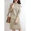 Vestido Suéter de Punto Grueso de Cachemira para Mujer de Longitud Media con Cuello Alto Parcial, Elegante Vestido Suéter Ajustado Estilo Europeo y Americano