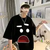 Camiseta Americana Engraçada de Manga Curta nos Ombros Masculina Moda de Verão Marca Moda Design Nicho Solto Único Chique Top