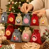 Calendario de Adviento de Navidad con números del 1 al 24 Set de Bolsas de Arpillera con Cordón Pegatinas de Papá Noel Bolsas de Regalo con Cordón para Dulces