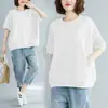 Roupas Femininas Plus Size para 90 kg, Verão 2026 Corte Solto, Tamanho Grande, Blusa Emagrecedora, Camiseta de Manga Curta com Gola Redonda Cor Sólida
