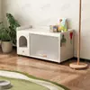 Arenero para Gatos Color Crema con Diseño de Gabinete de Almacenamiento, Estilo Cajón para Interiores, Engrosado, Antisalpicaduras, Aislante de Olores, Nido para Gatos